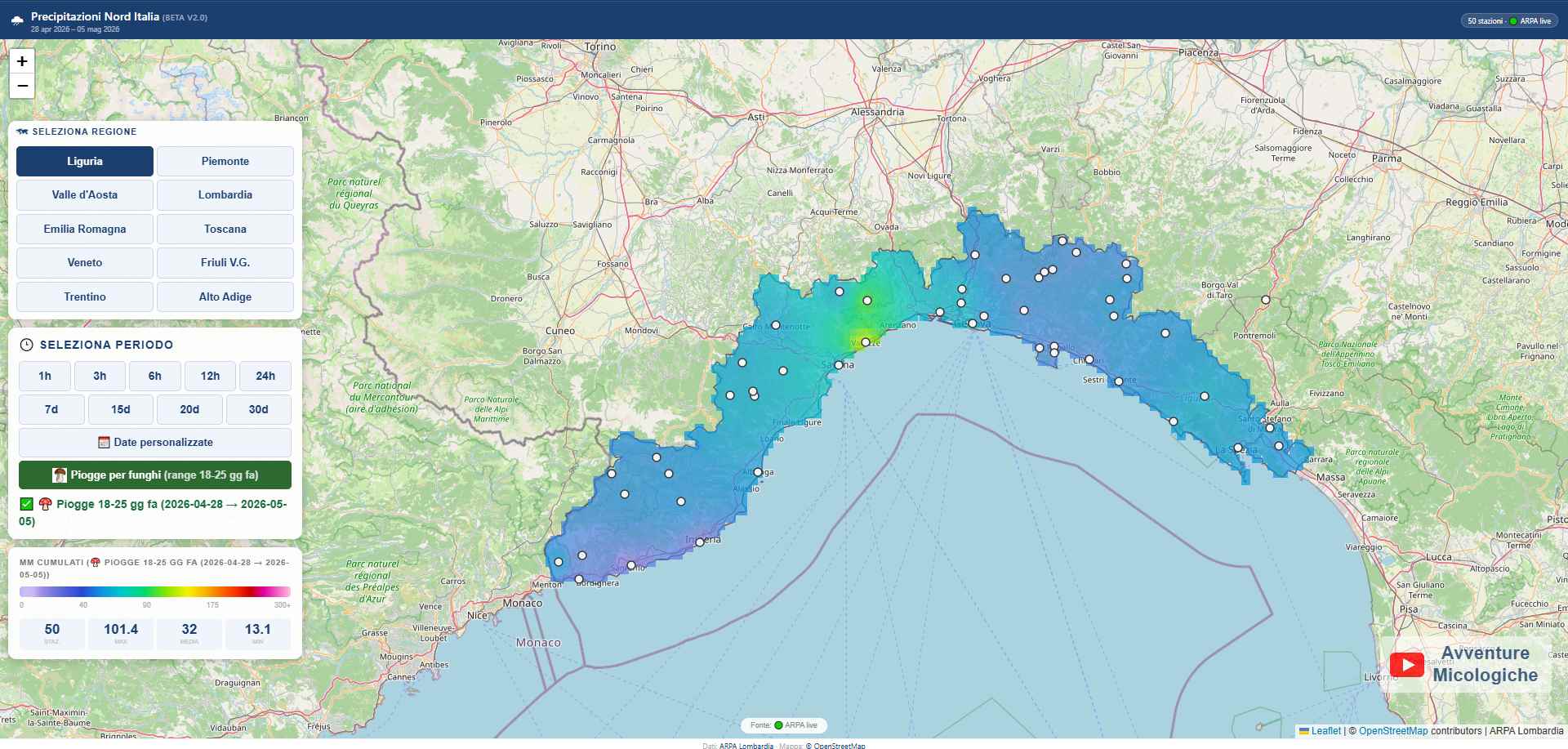 Mappa precipitazioni Liguria
